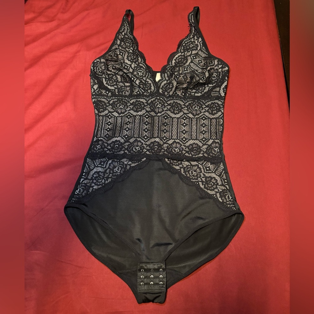 Black and nude lace shapewear bodysuit Adrienne Vittadini
